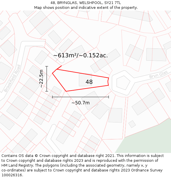 48, BRYNGLAS, WELSHPOOL, SY21 7TL: Plot and title map