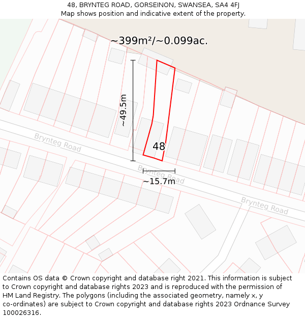 48, BRYNTEG ROAD, GORSEINON, SWANSEA, SA4 4FJ: Plot and title map