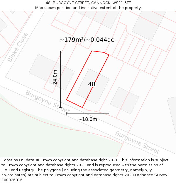 48, BURGOYNE STREET, CANNOCK, WS11 5TE: Plot and title map