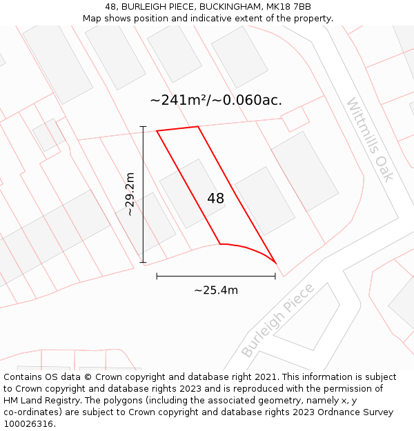 48, BURLEIGH PIECE, BUCKINGHAM, MK18 7BB: Plot and title map