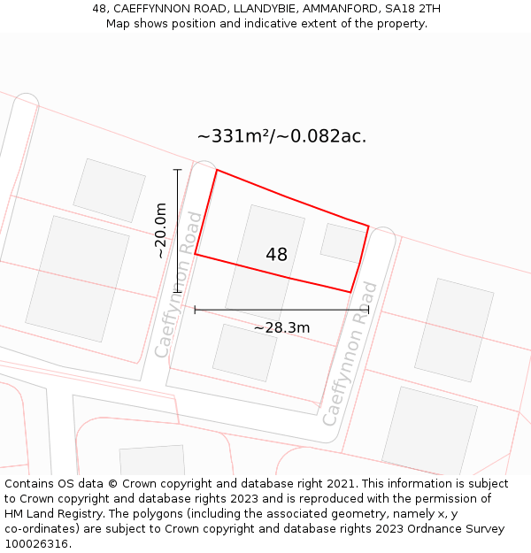 48, CAEFFYNNON ROAD, LLANDYBIE, AMMANFORD, SA18 2TH: Plot and title map