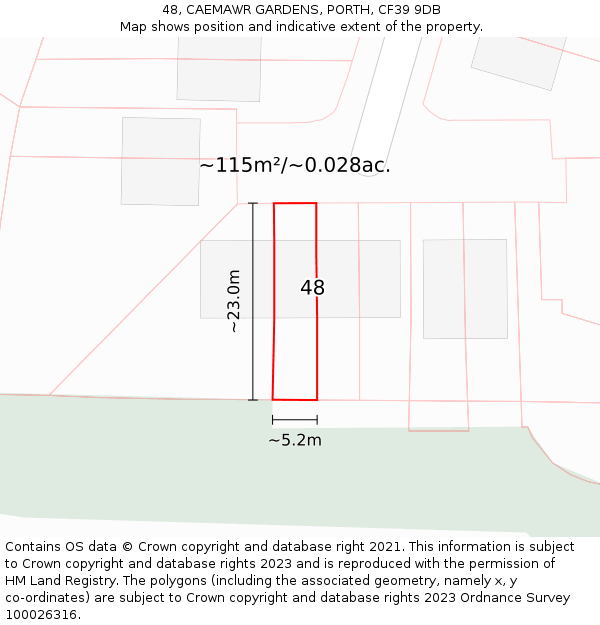 48, CAEMAWR GARDENS, PORTH, CF39 9DB: Plot and title map