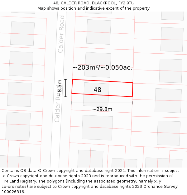 48, CALDER ROAD, BLACKPOOL, FY2 9TU: Plot and title map