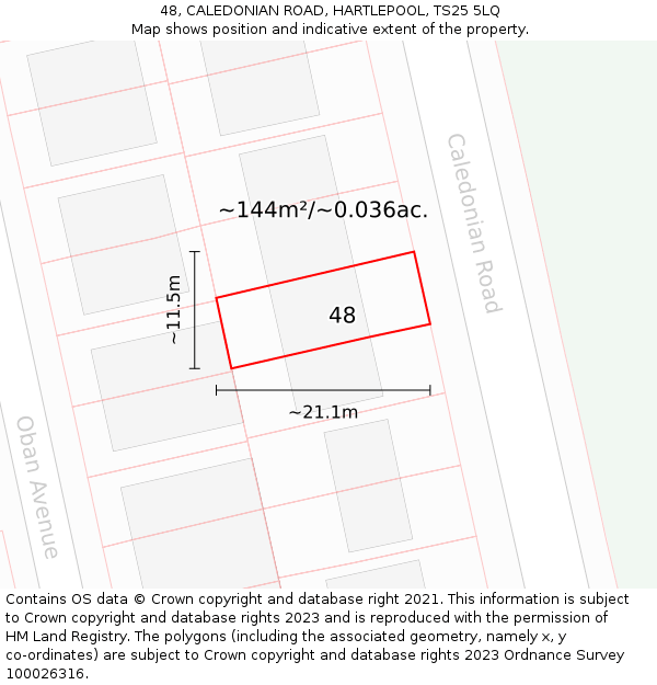 48, CALEDONIAN ROAD, HARTLEPOOL, TS25 5LQ: Plot and title map