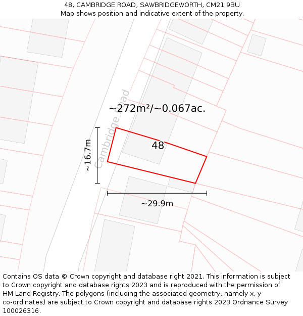 48, CAMBRIDGE ROAD, SAWBRIDGEWORTH, CM21 9BU: Plot and title map