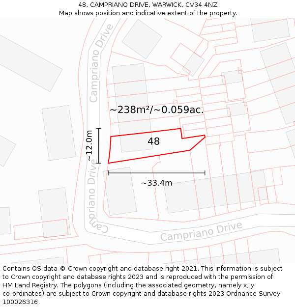 48, CAMPRIANO DRIVE, WARWICK, CV34 4NZ: Plot and title map