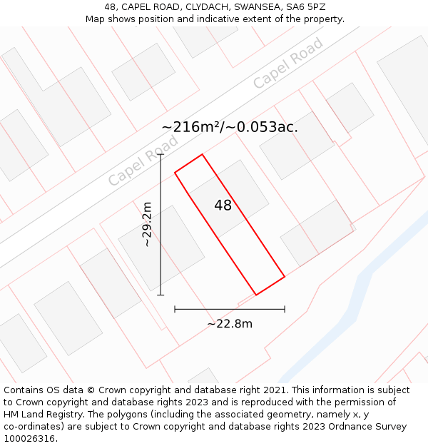 48, CAPEL ROAD, CLYDACH, SWANSEA, SA6 5PZ: Plot and title map