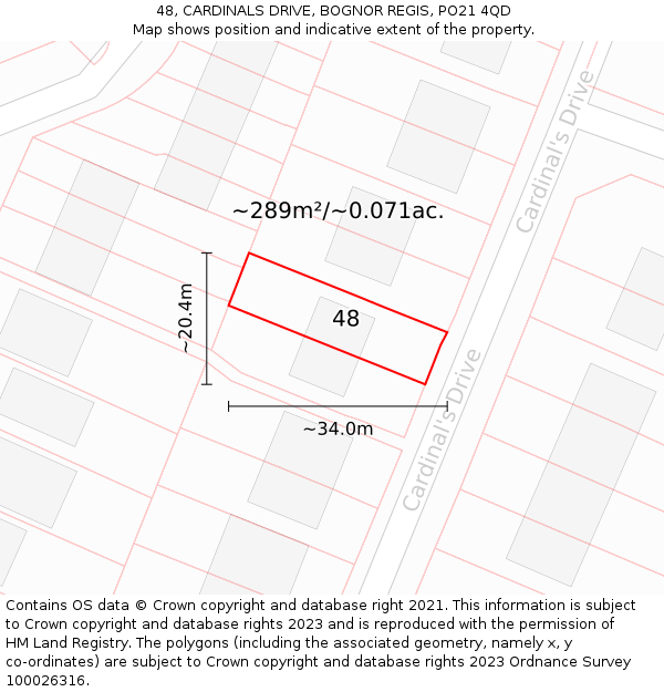 48, CARDINALS DRIVE, BOGNOR REGIS, PO21 4QD: Plot and title map