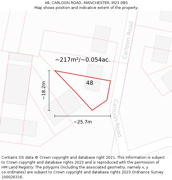 48, CARLOON ROAD, MANCHESTER, M23 0BS: Plot and title map