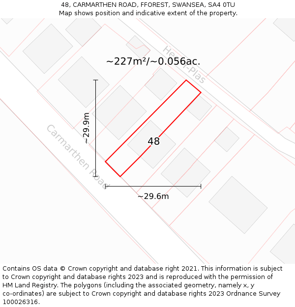 48, CARMARTHEN ROAD, FFOREST, SWANSEA, SA4 0TU: Plot and title map