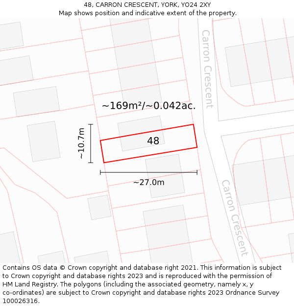 48, CARRON CRESCENT, YORK, YO24 2XY: Plot and title map