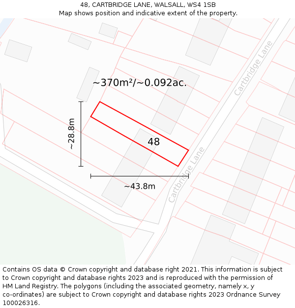 48, CARTBRIDGE LANE, WALSALL, WS4 1SB: Plot and title map