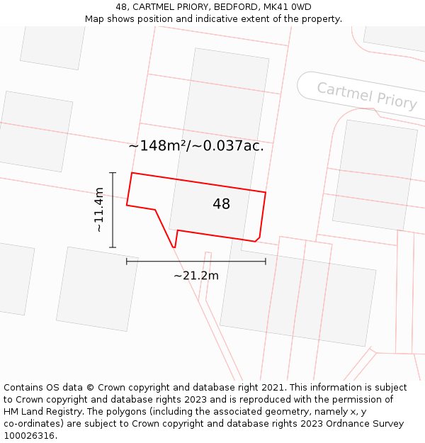 48, CARTMEL PRIORY, BEDFORD, MK41 0WD: Plot and title map