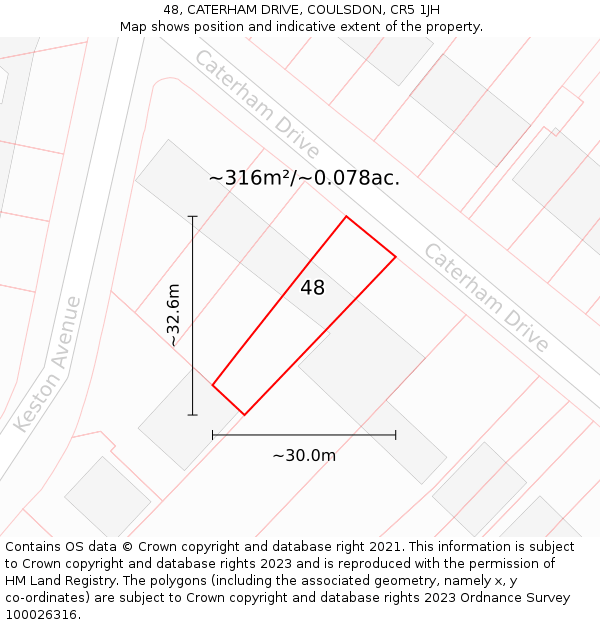 48, CATERHAM DRIVE, COULSDON, CR5 1JH: Plot and title map