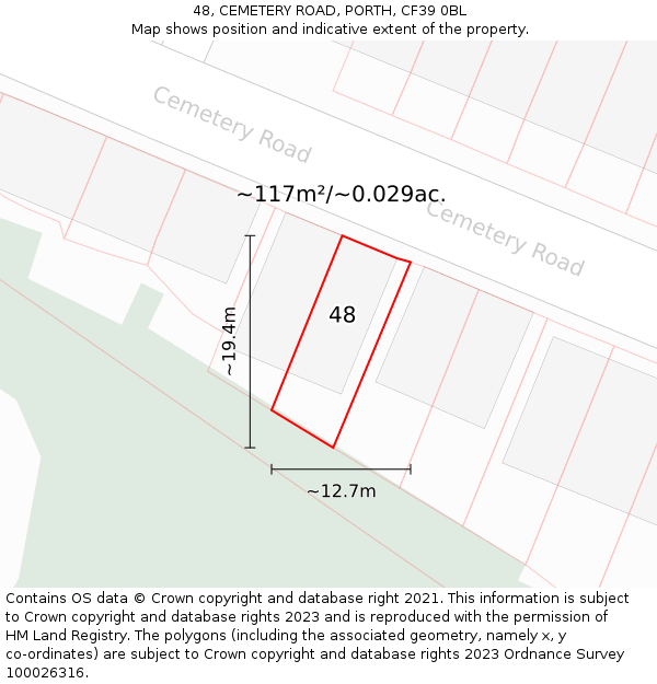 48, CEMETERY ROAD, PORTH, CF39 0BL: Plot and title map