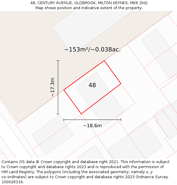 48, CENTURY AVENUE, OLDBROOK, MILTON KEYNES, MK6 2NQ: Plot and title map