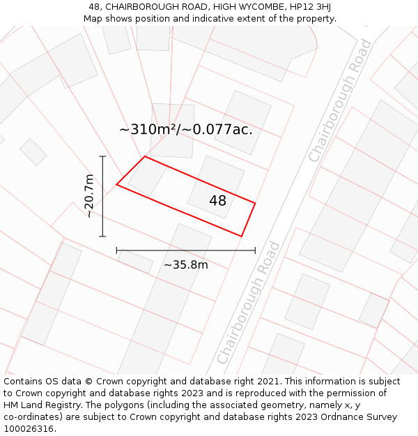 48, CHAIRBOROUGH ROAD, HIGH WYCOMBE, HP12 3HJ: Plot and title map