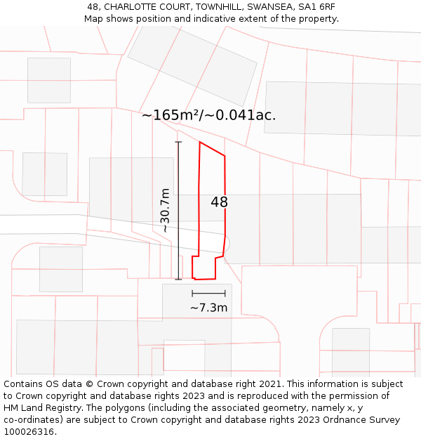 48, CHARLOTTE COURT, TOWNHILL, SWANSEA, SA1 6RF: Plot and title map