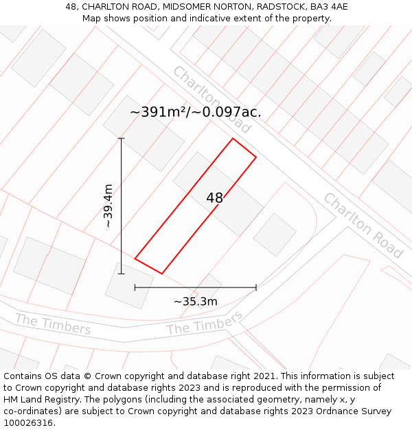 48, CHARLTON ROAD, MIDSOMER NORTON, RADSTOCK, BA3 4AE: Plot and title map