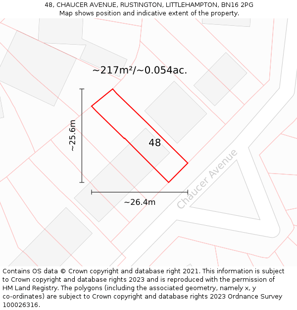 48, CHAUCER AVENUE, RUSTINGTON, LITTLEHAMPTON, BN16 2PG: Plot and title map