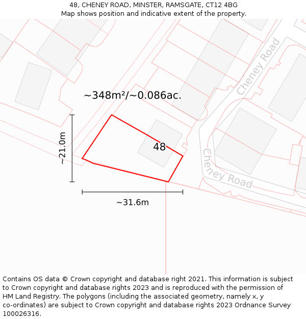 48, CHENEY ROAD, MINSTER, RAMSGATE, CT12 4BG: Plot and title map