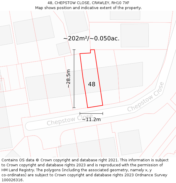 48, CHEPSTOW CLOSE, CRAWLEY, RH10 7XF: Plot and title map