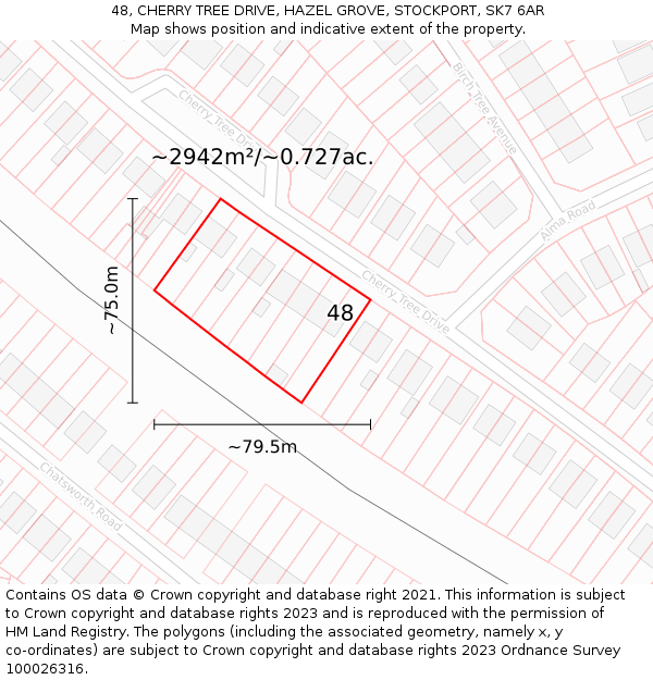 48, CHERRY TREE DRIVE, HAZEL GROVE, STOCKPORT, SK7 6AR: Plot and title map