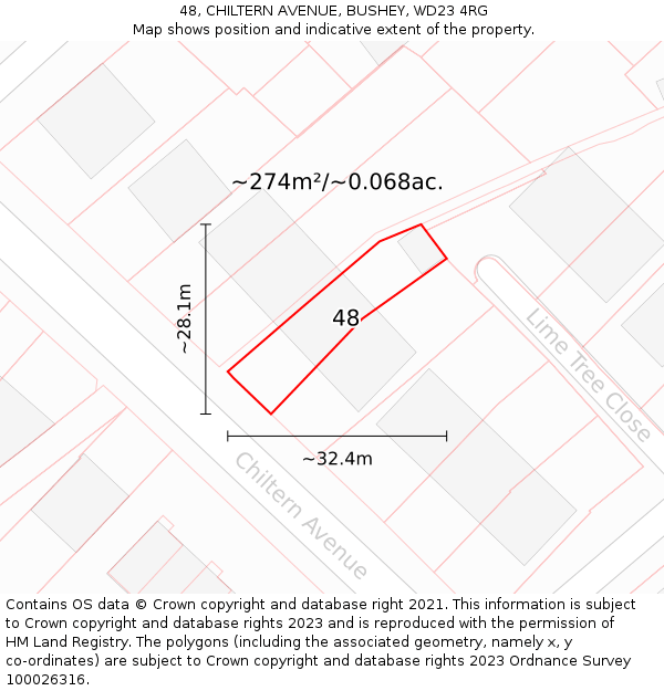 48, CHILTERN AVENUE, BUSHEY, WD23 4RG: Plot and title map