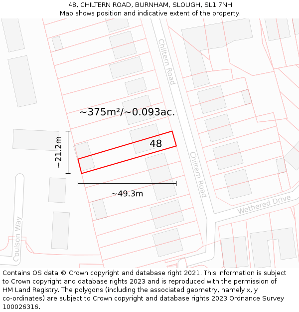 48, CHILTERN ROAD, BURNHAM, SLOUGH, SL1 7NH: Plot and title map