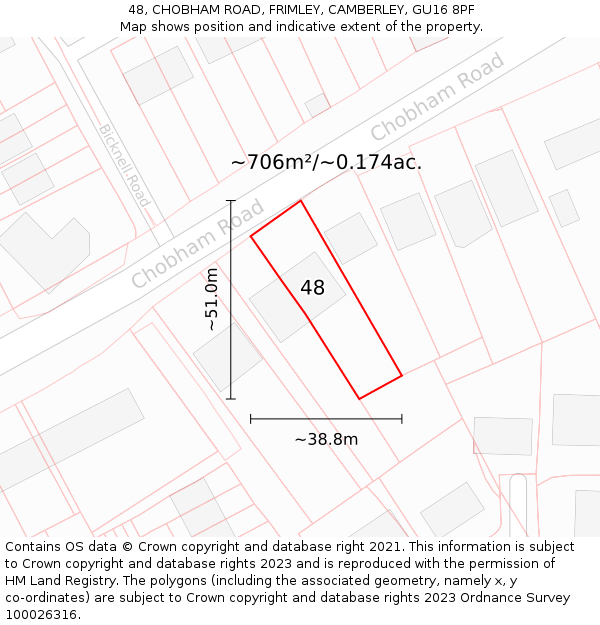 48, CHOBHAM ROAD, FRIMLEY, CAMBERLEY, GU16 8PF: Plot and title map