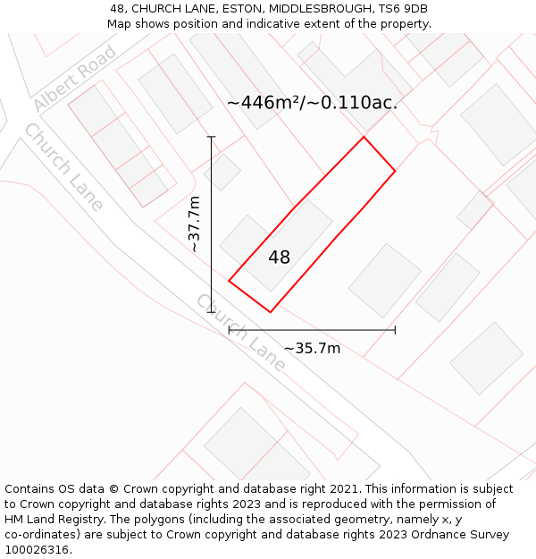 48, CHURCH LANE, ESTON, MIDDLESBROUGH, TS6 9DB: Plot and title map