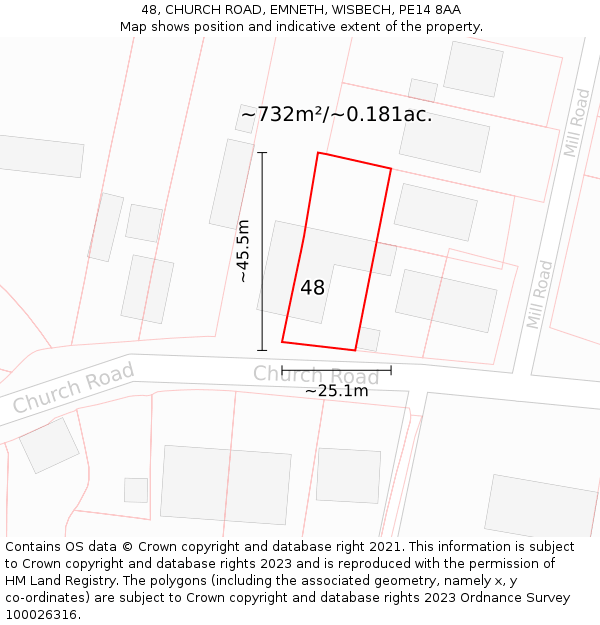 48, CHURCH ROAD, EMNETH, WISBECH, PE14 8AA: Plot and title map