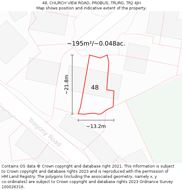48, CHURCH VIEW ROAD, PROBUS, TRURO, TR2 4JH: Plot and title map