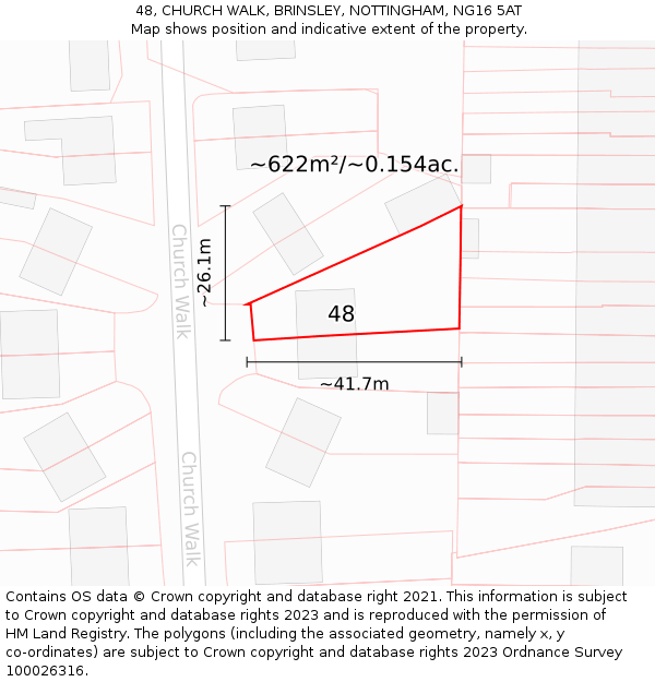 48, CHURCH WALK, BRINSLEY, NOTTINGHAM, NG16 5AT: Plot and title map