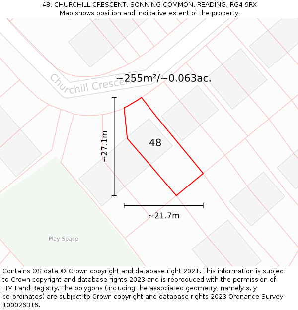 48, CHURCHILL CRESCENT, SONNING COMMON, READING, RG4 9RX: Plot and title map