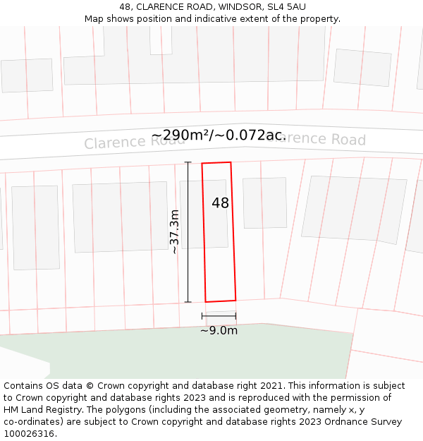 48, CLARENCE ROAD, WINDSOR, SL4 5AU: Plot and title map