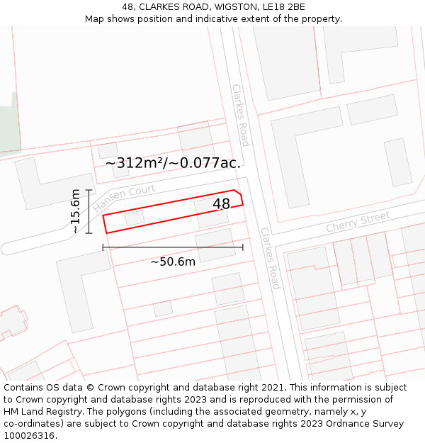 48, CLARKES ROAD, WIGSTON, LE18 2BE: Plot and title map