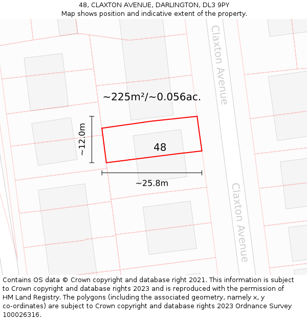 48, CLAXTON AVENUE, DARLINGTON, DL3 9PY: Plot and title map