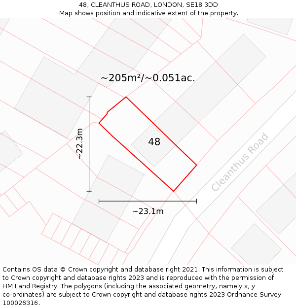 48, CLEANTHUS ROAD, LONDON, SE18 3DD: Plot and title map
