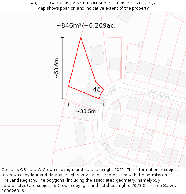48, CLIFF GARDENS, MINSTER ON SEA, SHEERNESS, ME12 3QY: Plot and title map