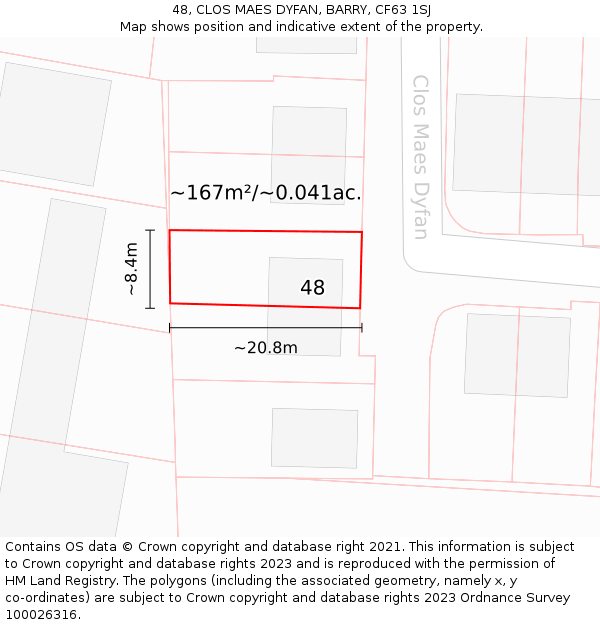 48, CLOS MAES DYFAN, BARRY, CF63 1SJ: Plot and title map