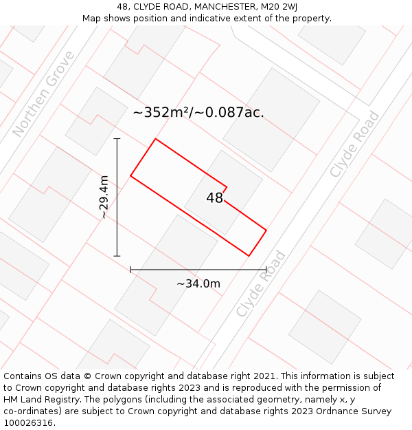 48, CLYDE ROAD, MANCHESTER, M20 2WJ: Plot and title map