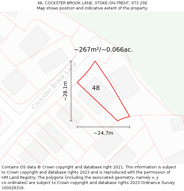 48, COCKSTER BROOK LANE, STOKE-ON-TRENT, ST3 2SE: Plot and title map