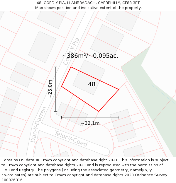 48, COED Y PIA, LLANBRADACH, CAERPHILLY, CF83 3PT: Plot and title map