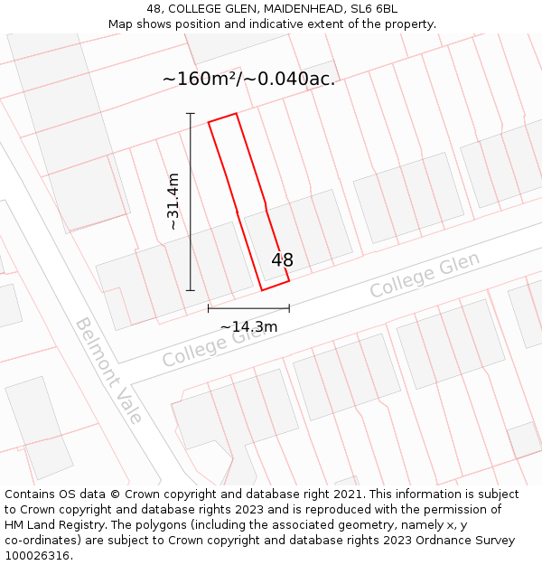 48, COLLEGE GLEN, MAIDENHEAD, SL6 6BL: Plot and title map