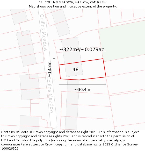 48, COLLINS MEADOW, HARLOW, CM19 4EW: Plot and title map