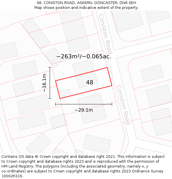 48, CONISTON ROAD, ASKERN, DONCASTER, DN6 0EH: Plot and title map