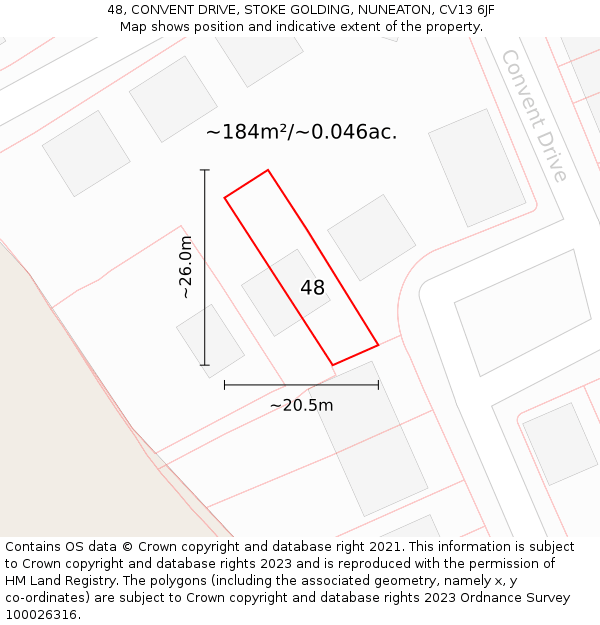 48, CONVENT DRIVE, STOKE GOLDING, NUNEATON, CV13 6JF: Plot and title map