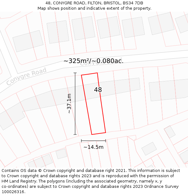 48, CONYGRE ROAD, FILTON, BRISTOL, BS34 7DB: Plot and title map