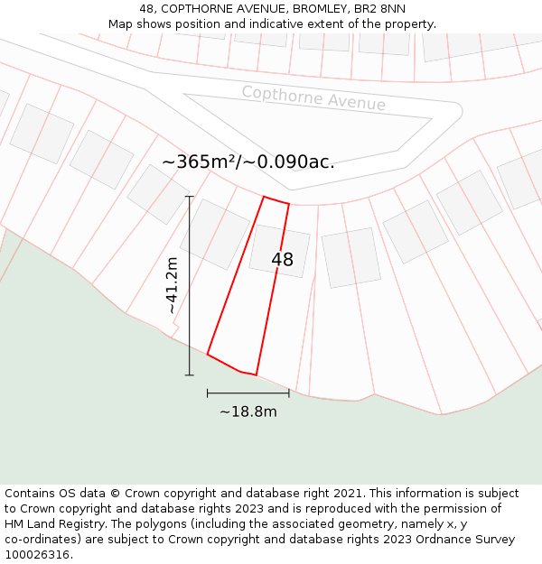 48, COPTHORNE AVENUE, BROMLEY, BR2 8NN: Plot and title map